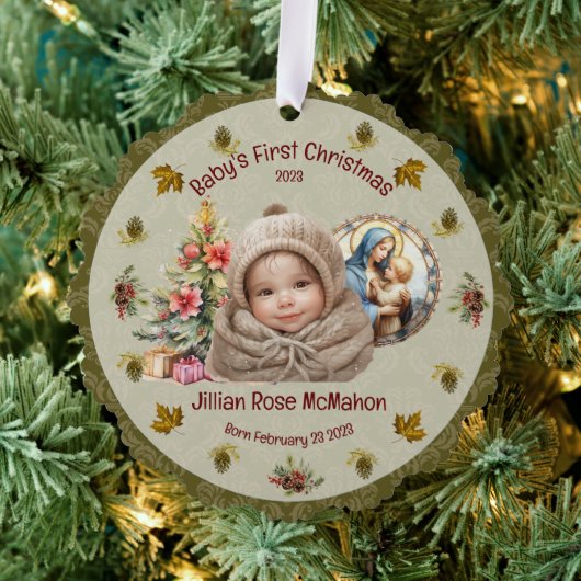 Schattigee Baby's Eerste Kerst Cardstock Ornament Kaart (Insitu (Drie))