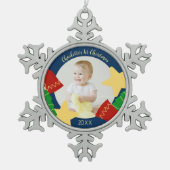 Schattigee  Baby's Eerste Kerstfoto aandenken Tin Sneeuwvlok Ornament (Voorkant)