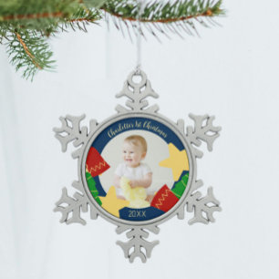 Schattigee  Baby's Eerste Kerstfoto aandenken Tin Sneeuwvlok Ornament