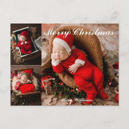 Schattigee Baby's Eerste Kerstmis 3 Fotocollage Briefkaart (Voorkant)
