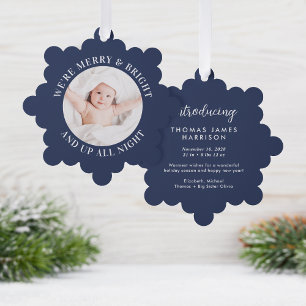 Schattigee Babys Eerste Kerstmis Foto Blauwe Vakan Ornament Kaart