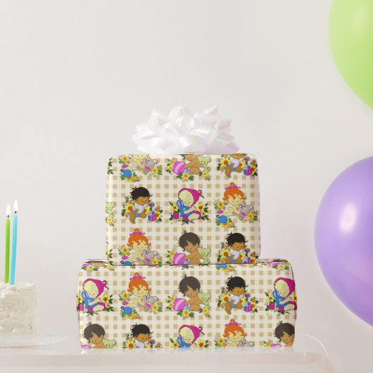Schattigee Baby's Retro Kleurrijke Beige Plaid Cadeaupapier (Feestgeschenken)