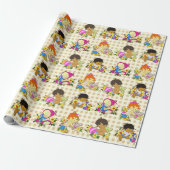 Schattigee Baby's Retro Kleurrijke Beige Plaid Cadeaupapier (Uitgerold)