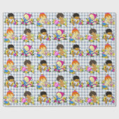 Schattigee Baby's Retro Kleurrijke Blauwe Plaid Cadeaupapier (Vlak)
