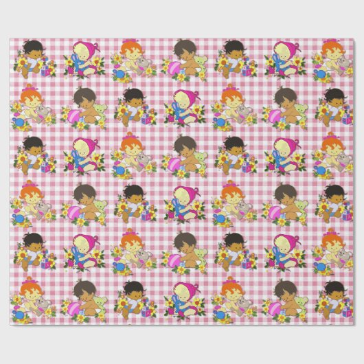 Schattigee Baby's Retro Kleurrijke Roze Plaid Cadeaupapier (Vlak)