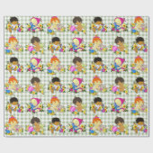 Schattigee Baby's Retro Kleurrijke Sage Green Plai Cadeaupapier (Vlak)