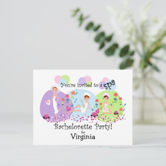 Schattigee Bachelorette Party Spa Briefkaart Uitno (Staand voorkant)