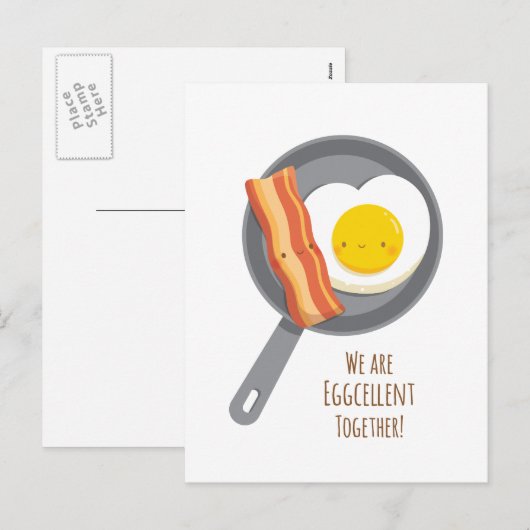 Schattigee Bacon en Egg in Love Valentijnsdag Brie Feestdagenkaart (Voorkant / Achterkant)