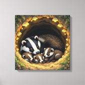 Schattigee Badger Family Napping Canvas Afdruk (Voorkant)