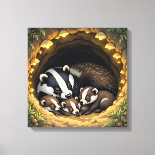 Schattigee Badger Family Napping Canvas Afdruk (Voorkant)