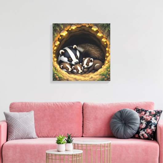 Schattigee Badger Family Napping Canvas Afdruk (Insitu (Woonkamer))
