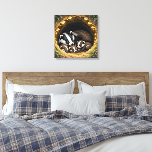 Schattigee Badger Family Napping Canvas Afdruk (Insitu (Slaapkamer))