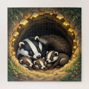 Schattigee Badger Family Napping Legpuzzel