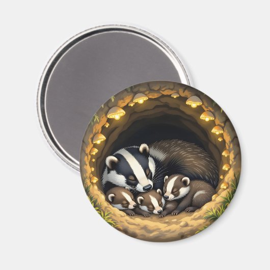 Schattigee Badger Family Napping Magneet (Voorkant / Achterkant)