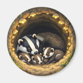 Schattigee Badger Family Napping Magneet (Voorkant)