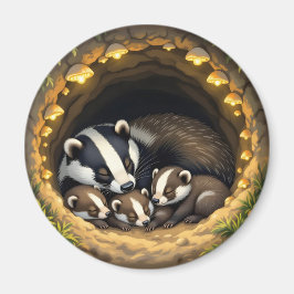 Schattigee Badger Family Napping Magneet