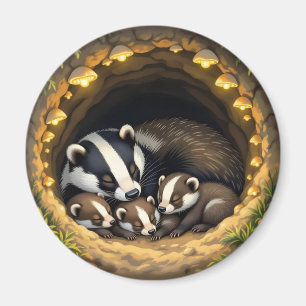 Schattigee Badger Family Napping Magneet