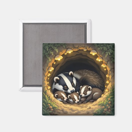 Schattigee Badger Family Napping Magneet (Voorkant / Achterkant)