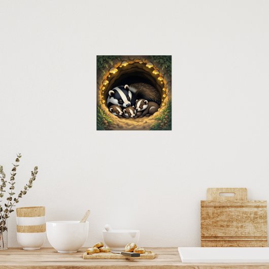 Schattigee Badger Family Napping Poster (Keuken)