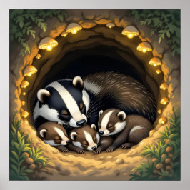 Schattigee Badger Family Napping Poster