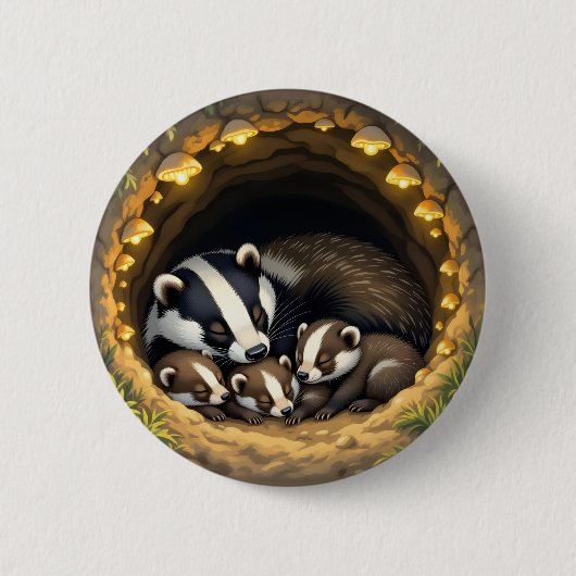Schattigee Badger Family Napping Ronde Button 5,7 Cm (Voorkant)