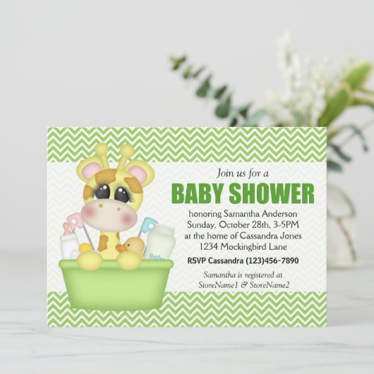 Schattigee badtijd Giraffe Baby shower Kaart (Staand voorkant)