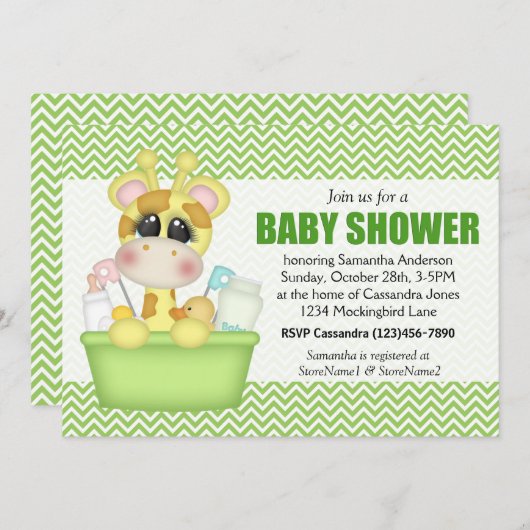 Schattigee badtijd Giraffe Baby shower Kaart (Voorkant / Achterkant)