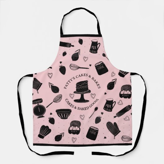 Schattigee Baker Pastry Chef Baking Utensils Roze  Schort (Voorkant)