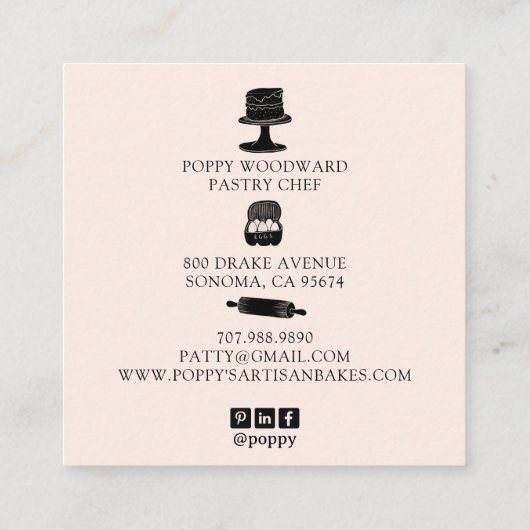 Schattigee Baker Pastry Chef Baking Utensils Roze  Vierkante Visitekaartje (Achterkant)