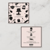 Schattigee Baker Pastry Chef Baking Utensils Roze  Vierkante Visitekaartje (Voorkant / Achterkant)