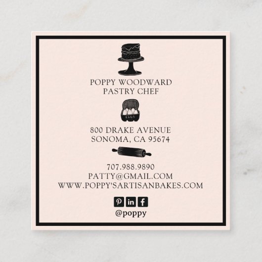 Schattigee Baker Pastry Chef Baking Utensils Roze  Vierkante Visitekaartje (Achterkant)