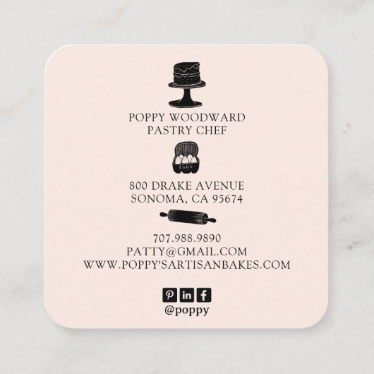 Schattigee Baker Pastry Chef Baking Utensils Roze  Vierkante Visitekaartje (Achterkant)