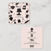 Schattigee Baker Pastry Chef Baking Utensils Roze  Vierkante Visitekaartje (Voorkant / Achterkant)