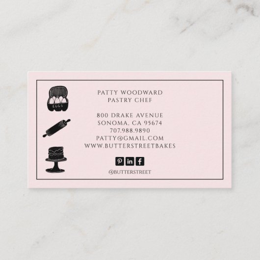 Schattigee Baker Pastry Chef Baking Utensils Roze  Visitekaartje (Achterkant)