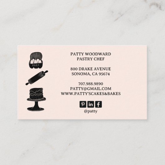 Schattigee Baker Pastry Chef Baking Utensils Roze Visitekaartje (Achterkant)