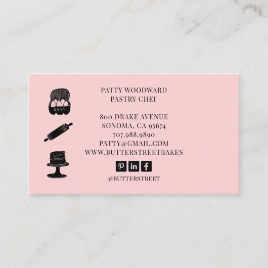 Schattigee Baker Pastry Chef Baking Utensils Roze Visitekaartje (Achterkant)