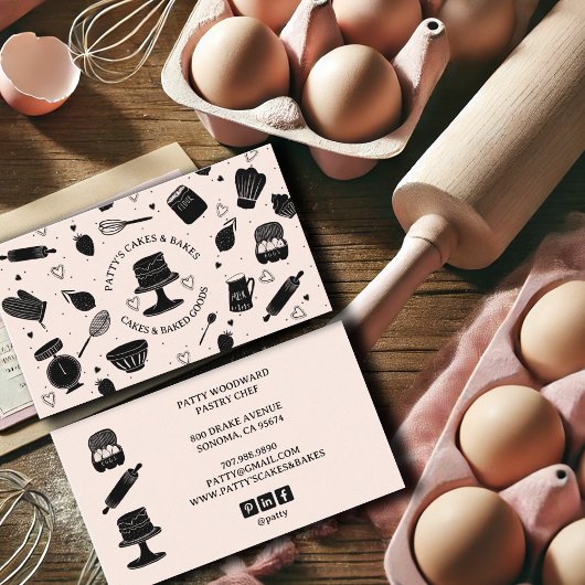 Schattigee Baker Pastry Chef Baking Utensils Roze Visitekaartje