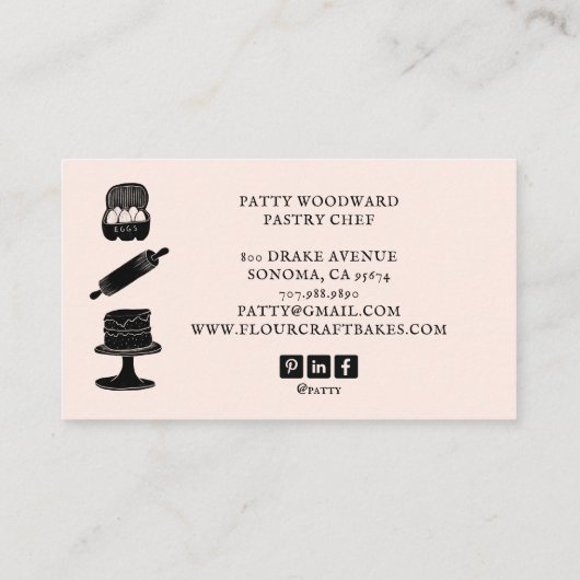 Schattigee Baker Pastry Chef Baking Utensils Roze Visitekaartje (Achterkant)