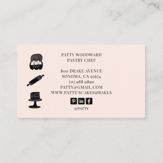 Schattigee Baker Pastry Chef Baking Utensils Roze  Visitekaartje (Achterkant)