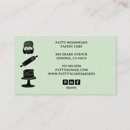Schattigee Baker Pastry Chef Bakken Utensils Zwart Visitekaartje (Achterkant)