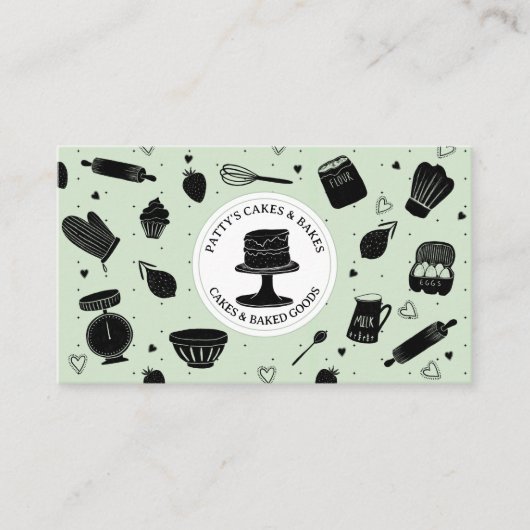 Schattigee Baker Pastry Chef Bakken Utensils Zwart Visitekaartje (Voorkant)