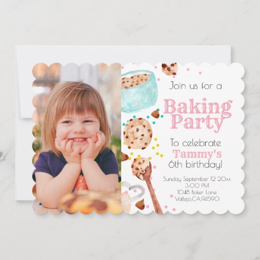 Schattigee bakfoto kind verjaardagsuitnodiging kaart (Voorkant)