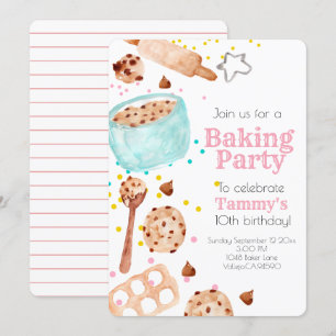 Schattigee baking party kind verjaardagsuitnodigin kaart