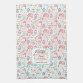 Schattigee Baking Roze Blauwe Cupcake Naam Theedoek (Verticaal)