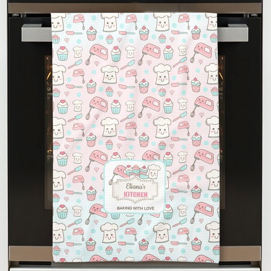 Schattigee Baking Roze Blauwe Cupcake Naam Theedoek