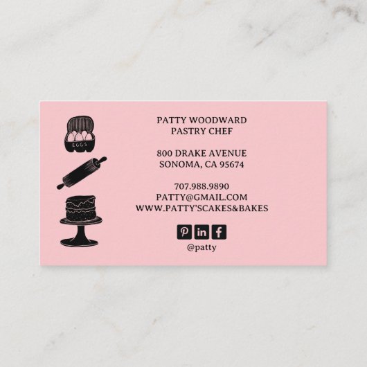 Schattigee bakker gebak Chef Bakken Utensils Dusty Visitekaartje (Achterkant)