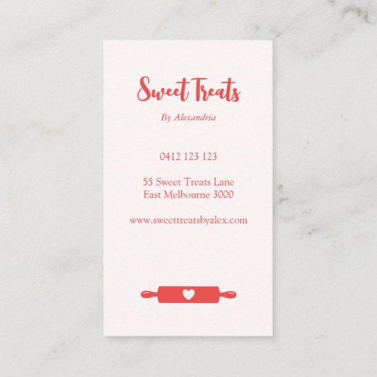 Schattigee  Bakkerij Rollin Pin & Whisk Roze Busin Visitekaartje (Achterkant)