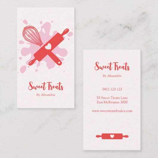 Schattigee  Bakkerij Rollin Pin & Whisk Roze Busin Visitekaartje (Voorkant / Achterkant)