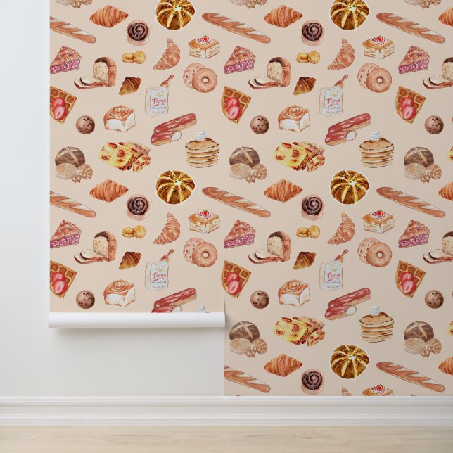 Schattigee bakkerijillustraties donut broodcake behang (Applicatie)