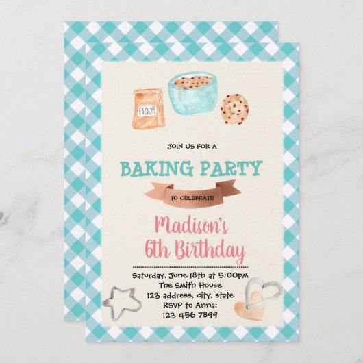 Schattigee bakkoekjes feestuitnodiging kaart (Voorkant / Achterkant)